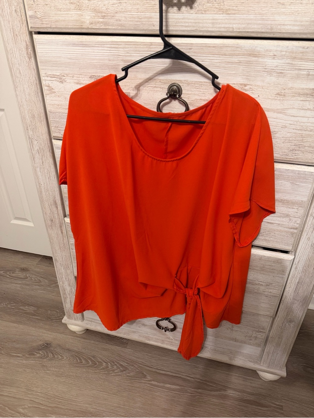 SHEIN Bright Orange Tie-Front Short Sleeve Blouse